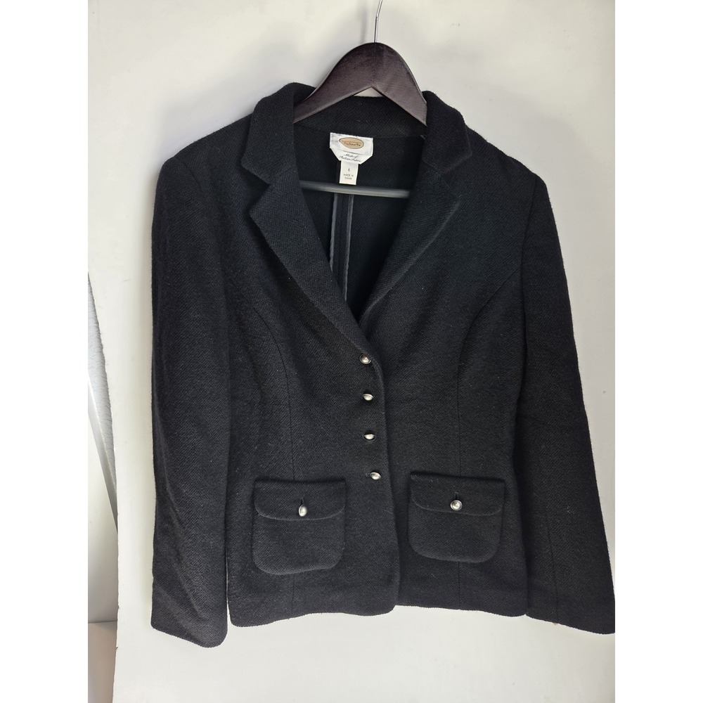 Talbots Italian 6 Womens Black‎ Button 100% Wool Blazer Office Career Business